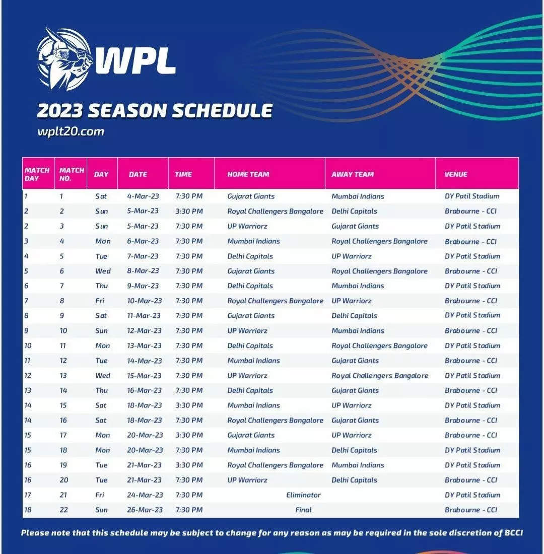 WPL 2023 schedule