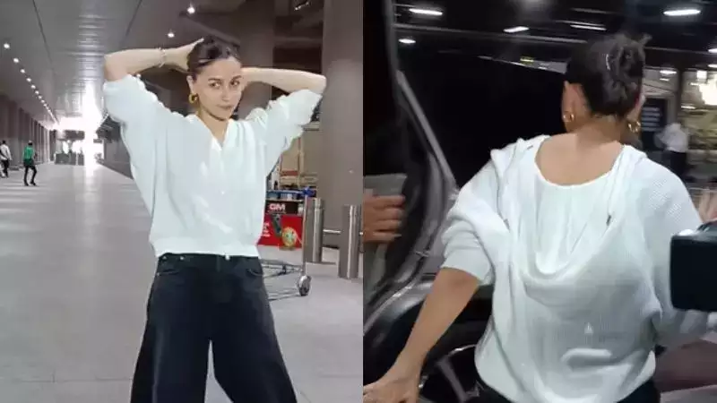 Alia Bhatt spotted at airport in black and white outfit on returning from London post 30th birthday