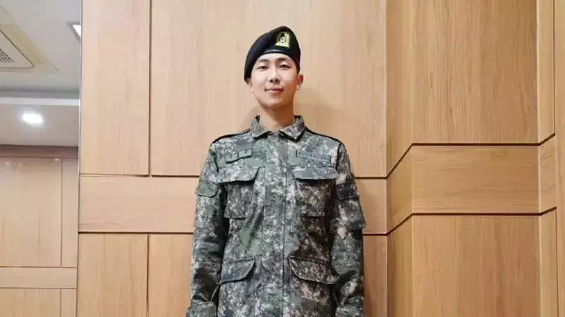A viral photo of BTS' RM playing for his military band is doing the rounds. Seen yet?