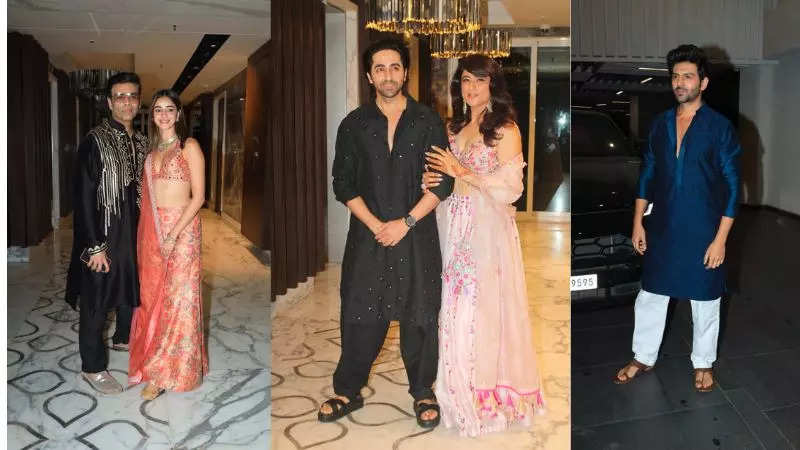 Kriti Sanon Kartik Aaryan Karan Johar And More Celebs Were At Ayushmann Khurranas Fun Diwali Bash