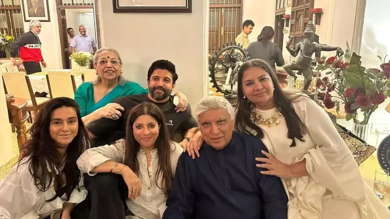 Javed Akhtar poses with Shabana Azmi and ex-wife Honey Irani for the ...