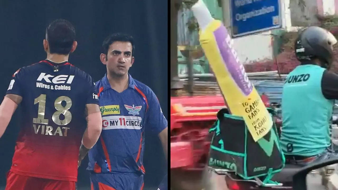 An inflatable Burnol tube gets 'Dunzo-ed' to Gautam Gambhir fans from Virat Kohli fans | Lalla jii via Twitter