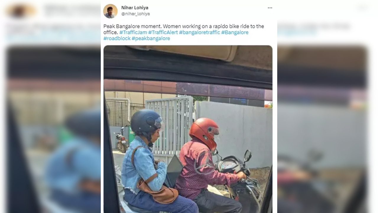 Stuck in Traffic, Bengaluru Woman Starts Working on Laptop on Rapido Bike, Netizens Say