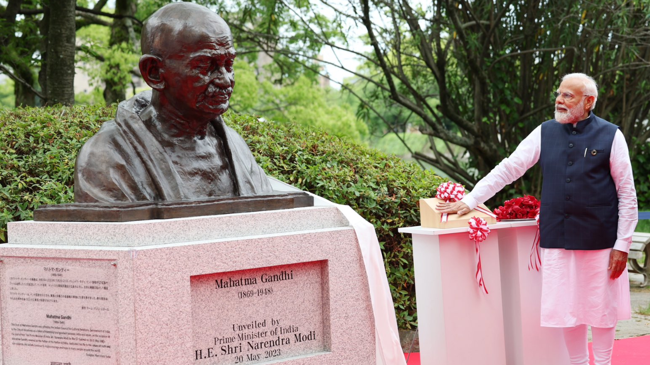 Mahatma Gandhi's Bust Unveiled By PM Modi In Hiroshima