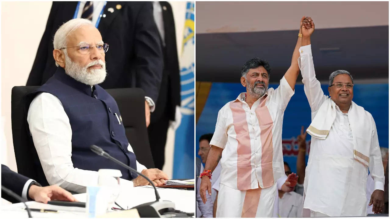 PM Modi, Siddaramaiah with DK Shivakumar