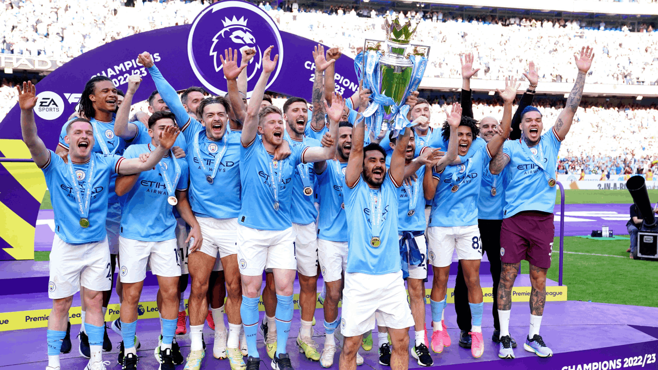 Manchester City celebrate Premier League title win with champions