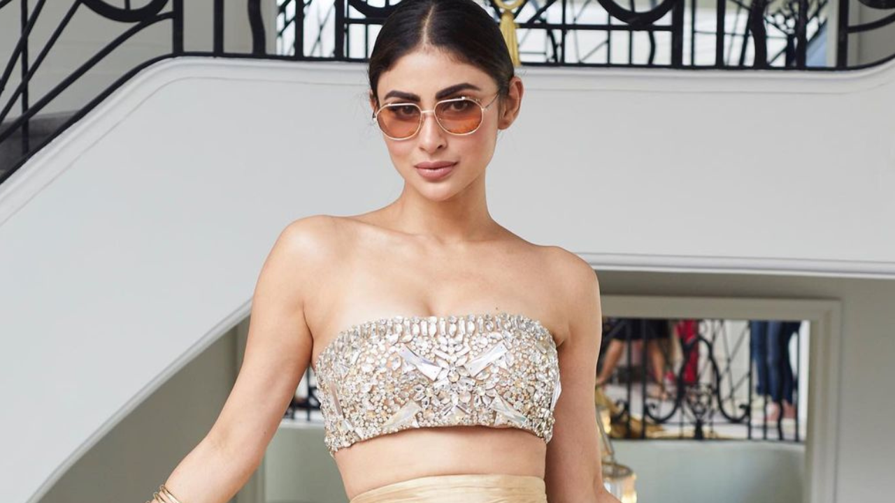 Cannes 2023: Mouni Roy Glams Up In Heavily Embellished Strapless Blouse And Stylish Skirt. PICS