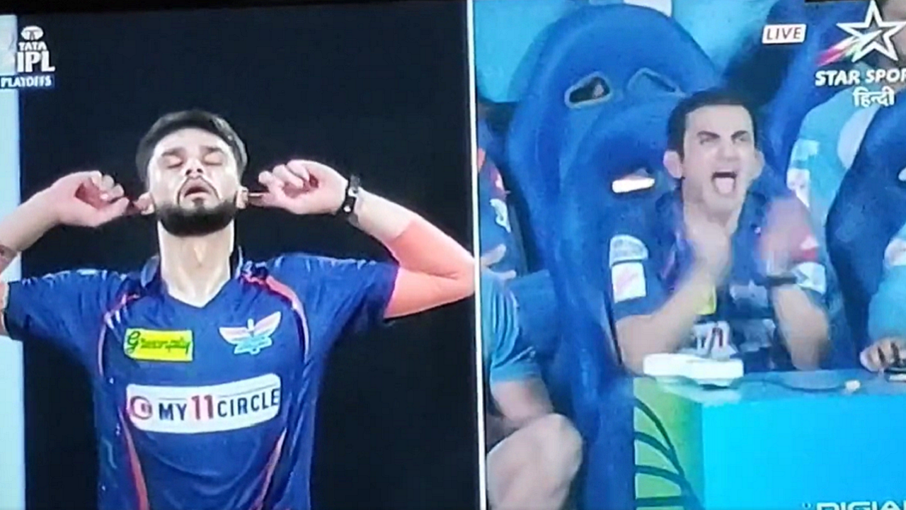 Gautam Gambhir celebration after Naveen Ul Haq takes wicket LSG vs MI IPL 2023