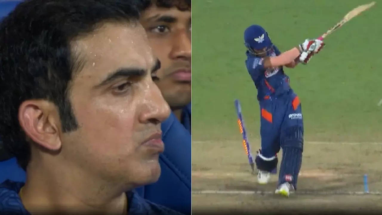 Gautam Gambhir reaction after Ayush Madhwal removes Ayush Badoni and Pooran LSG vs MI IPL 2023.