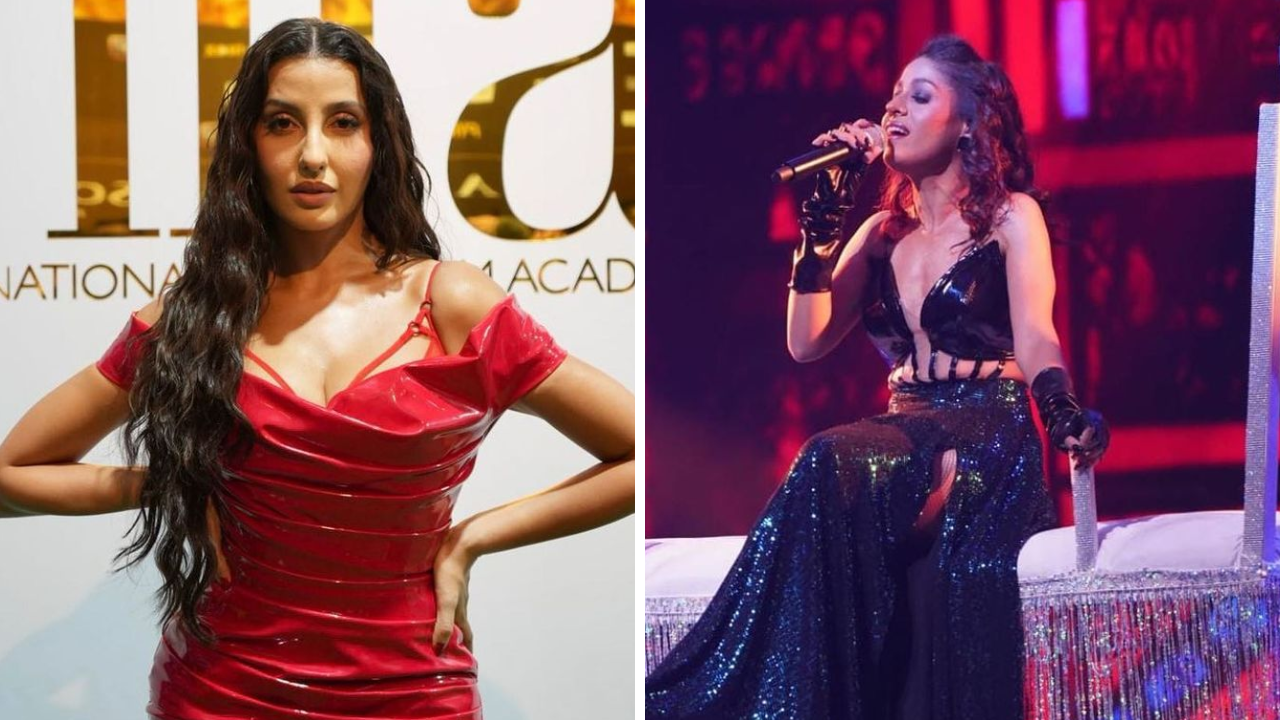 Iifa 2023 Nora Fatehi Raises The Temperature In Fiery Red Latex Bodycon Sunidhi Chauhan Rocks