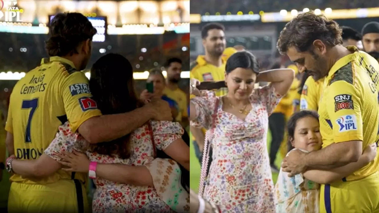 MS Dhoni celebrates CKS's  IPL 2023 win with Sakshi and Ziva WATCH VIRAL VIDEO.