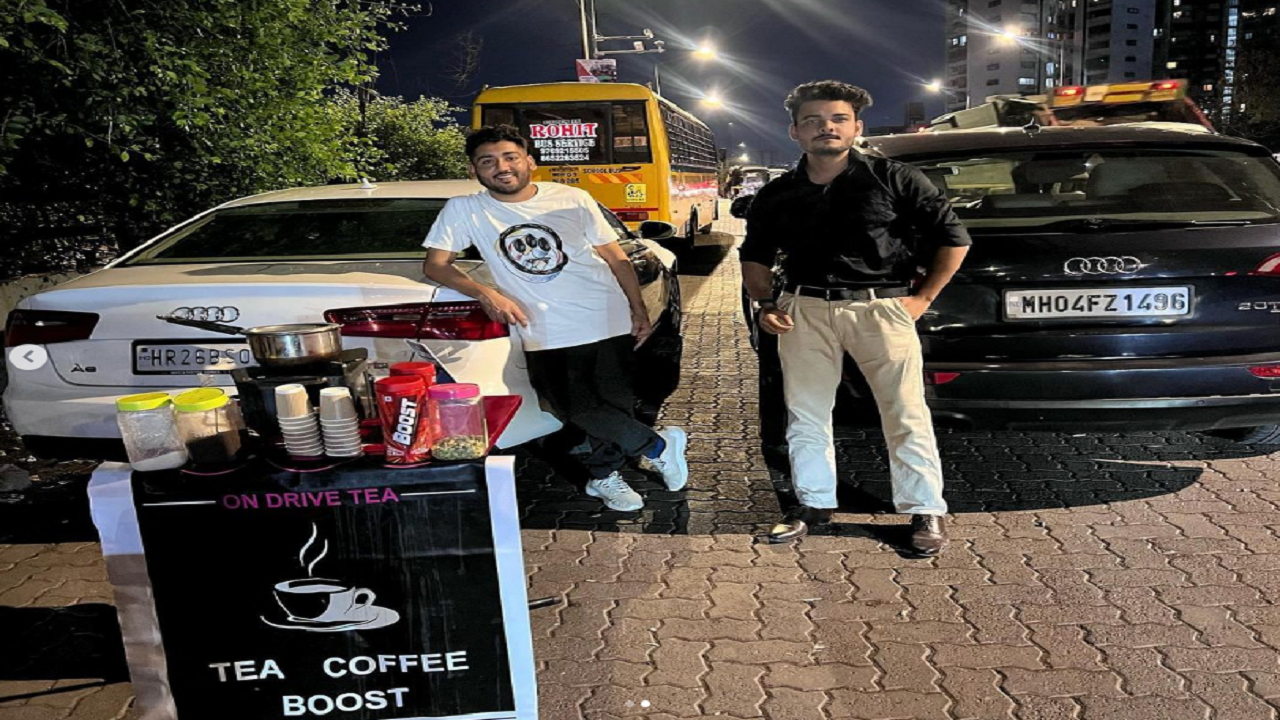 Amit Kashyap and Mannu Sharma selling tea in Audi (Photo: Instagram/ondrivetea)