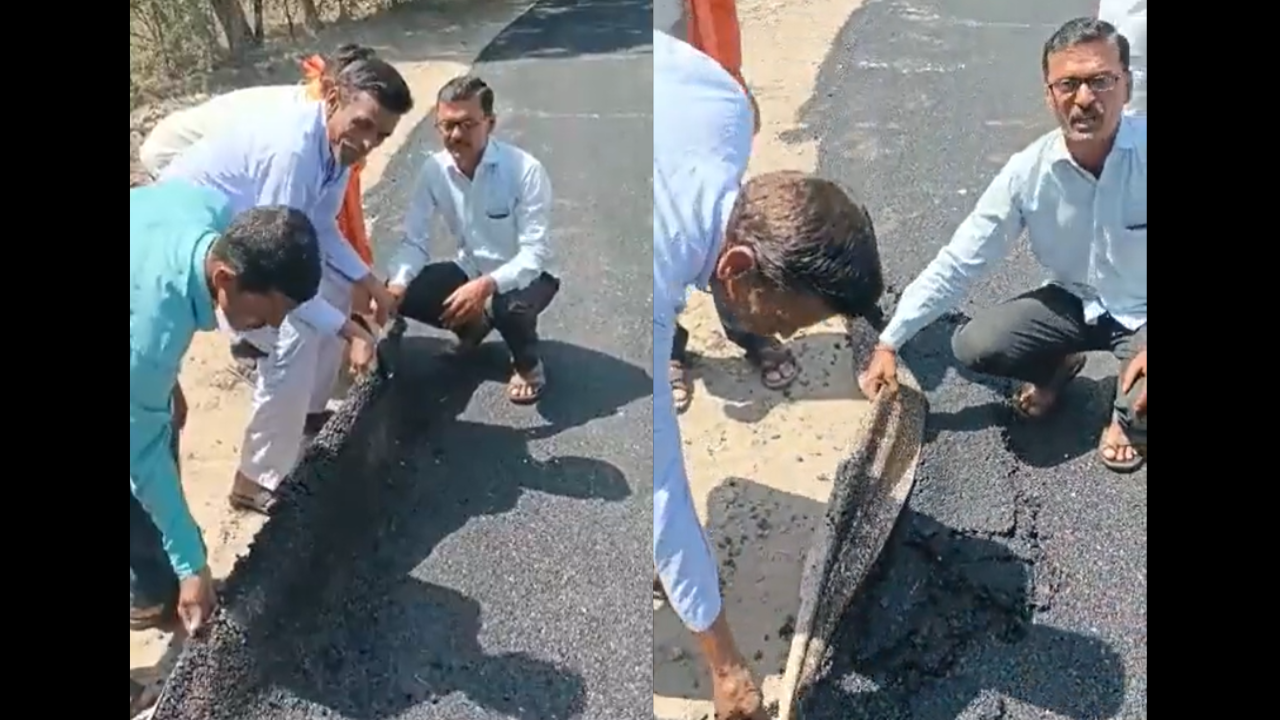 Road That Folds Like Carpet Villagers Show PoorlyConstructed Road In