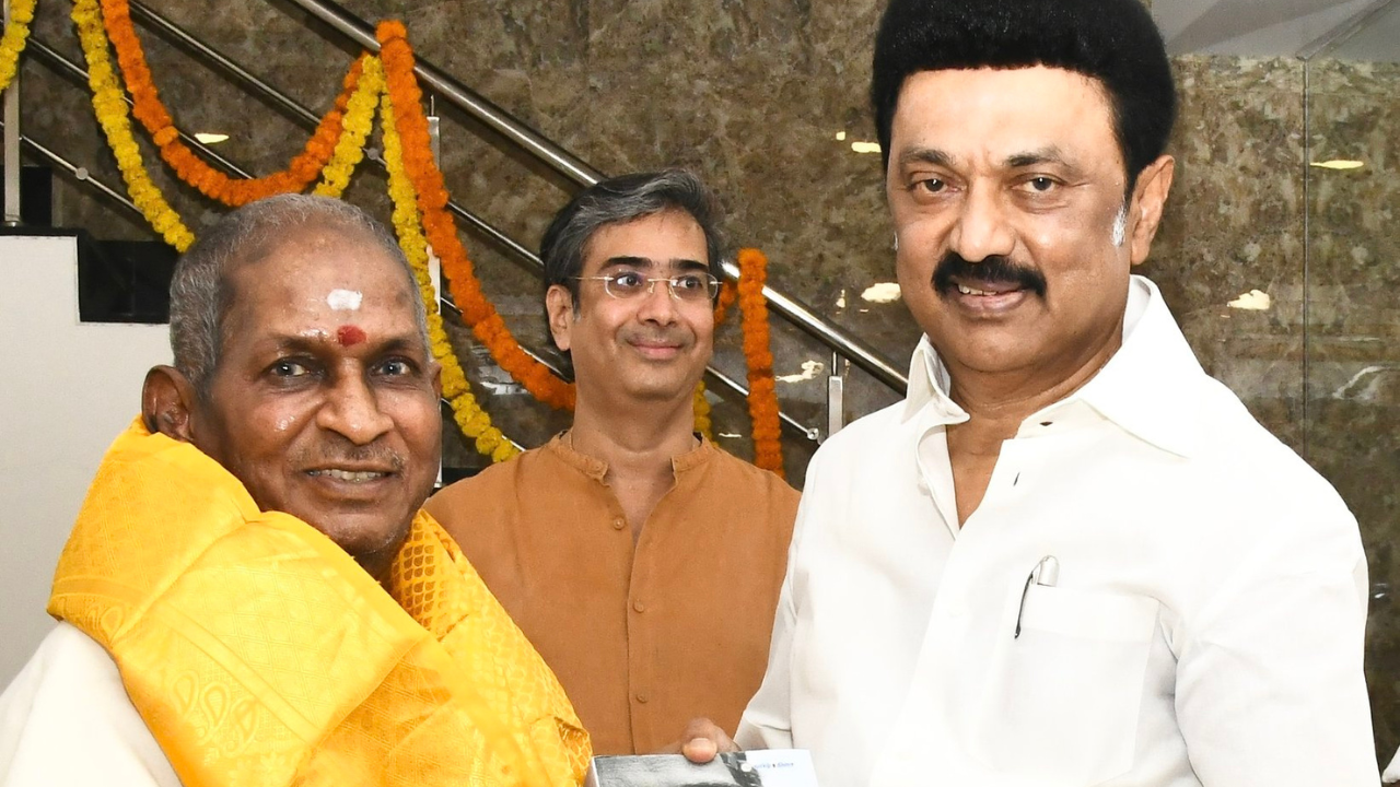 Chief Minister MK Stalin Honours Ilaiyaraja With Golden Shawl On Latter's 80th Birthday. PICS