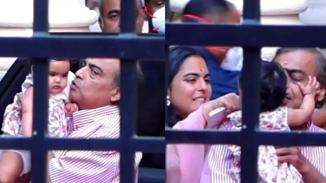 Mukesh Ambani Plants A Sweet Kiss On Isha's Daughter Aadiya