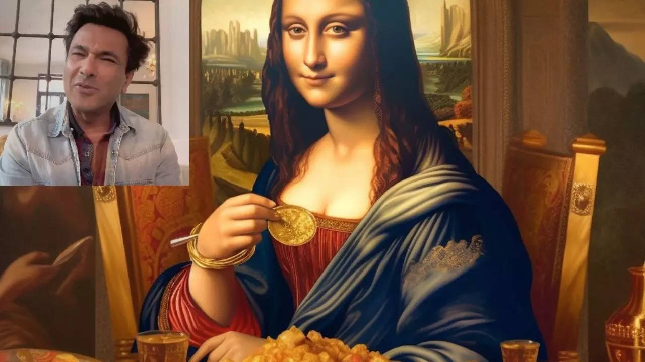 Chef Vikas Khanna shared an AI image of Mona Lisa eating 'Indian food' | Credit: @thevikaskhanna/Twitter