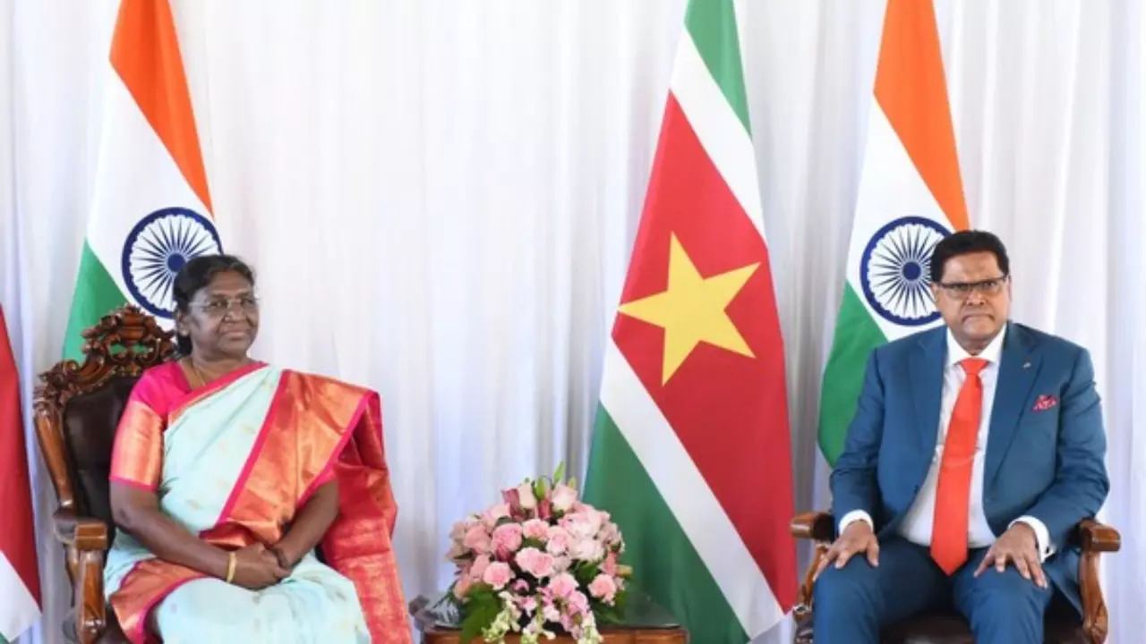 President Droupadi Murmu Meets Suriname Counterpart  Chandrikapersad Santokhi