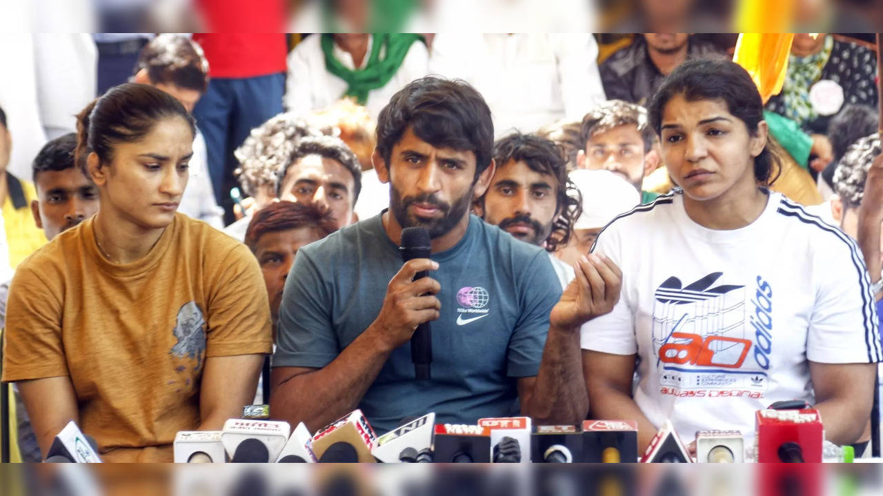 Wrestlers Bajrang Punia, Vinesh Phogat and Sakshi Malik