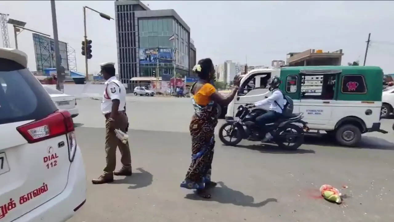 Chennai cop smashes pumpkin on road to 'reduce accidents'.