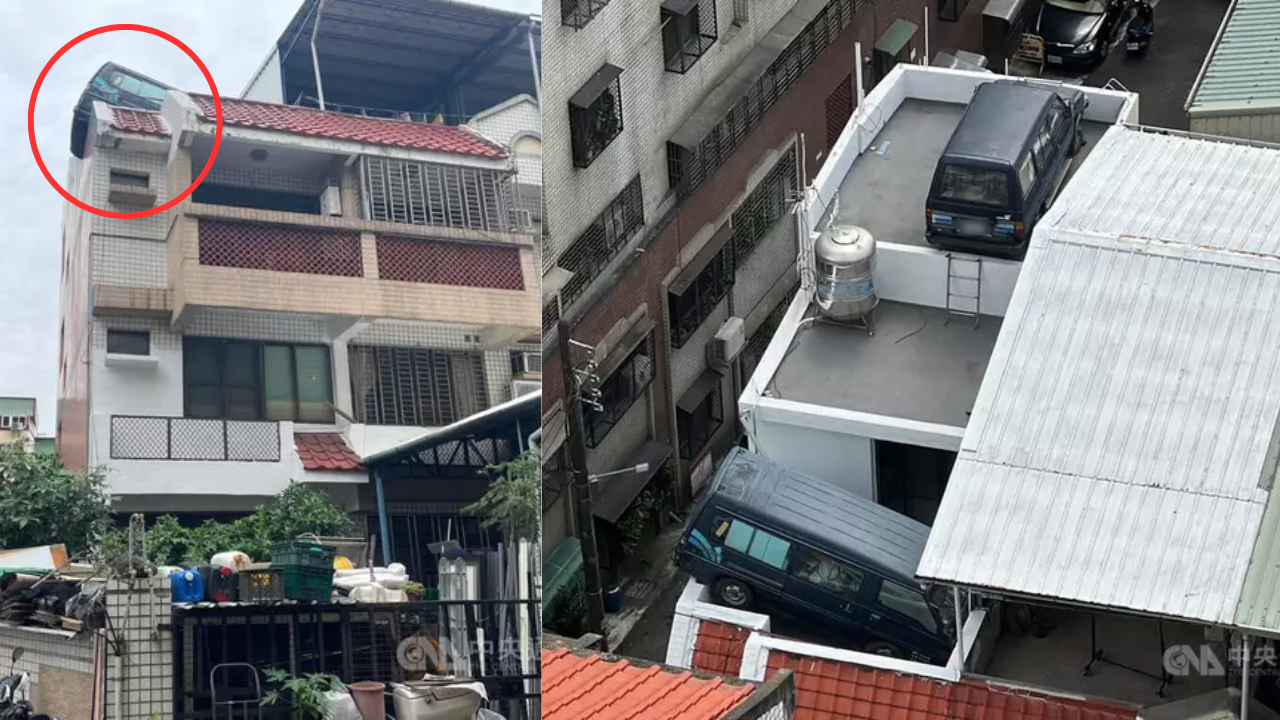 Man parks van on roof of apartment block to avoid parking fines