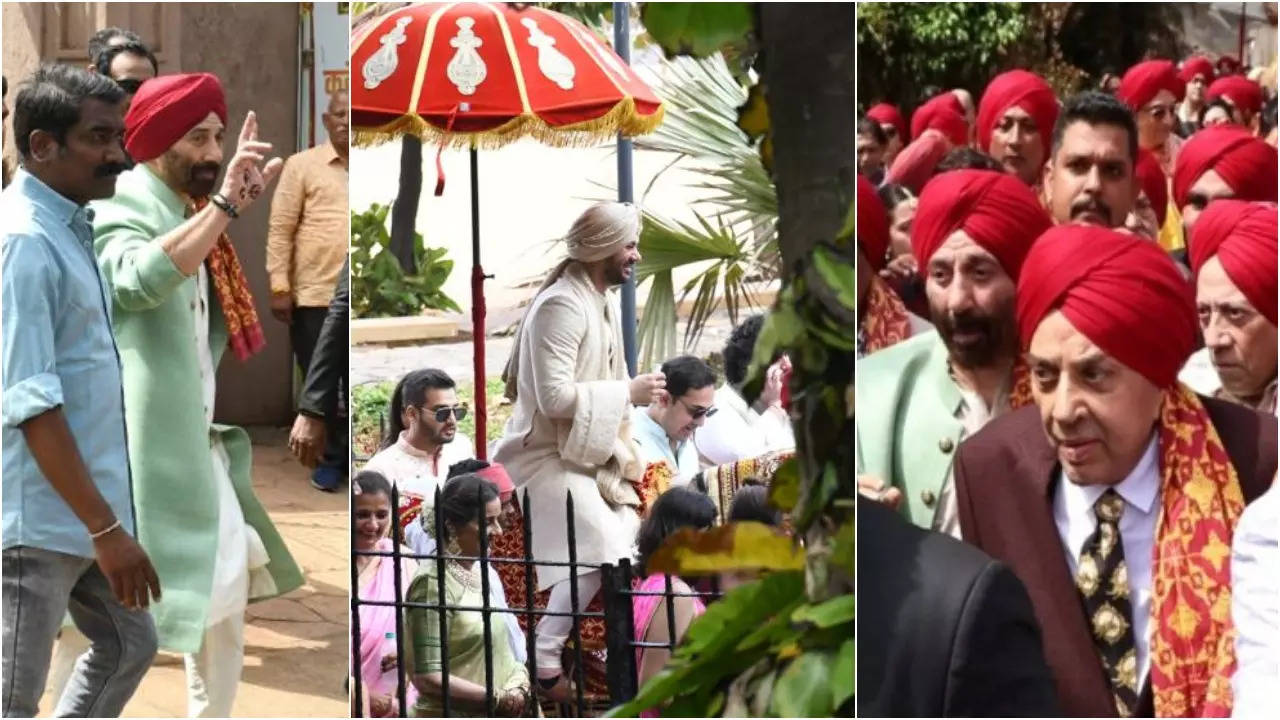 Dulha Karan Deol Arrives On Godhi, Suuny, Bobby Dharmendra Look Dapper In Punjabi Avatar