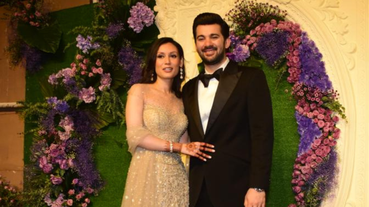 Karan Deol and Drisha Acharya at their wedding reception