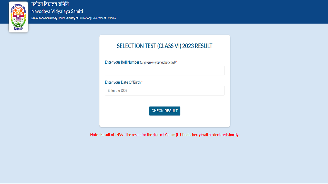 JNVST Result 2023 Class 6: Jawahar Navodaya Vidyalaya 6th Result 2023 Declared On navodaya.gov.in