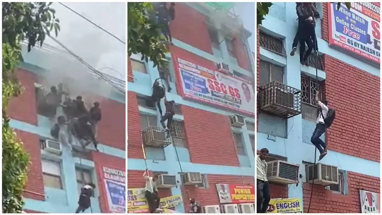 Delhi: Fire Engulfs Mukherjee Nagar Coaching Centre, Students Jump Off From Third Floor Of Burning Building | Video