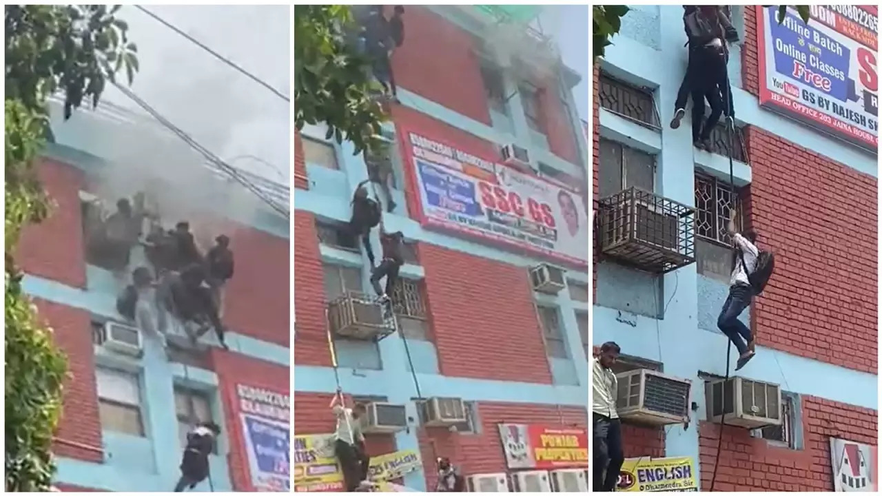 Delhi: Fire Engulfs Mukherjee Nagar Coaching Centre, Students Jump Off From Third Floor Of Burning Building | Video