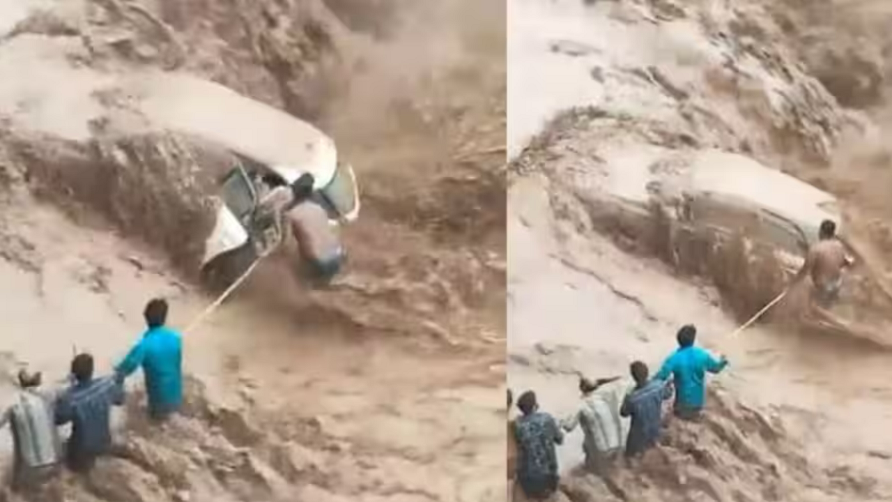 Haryana Woman's Car Gets Swept Away, How Locals Pulled Her Out Of Raging River