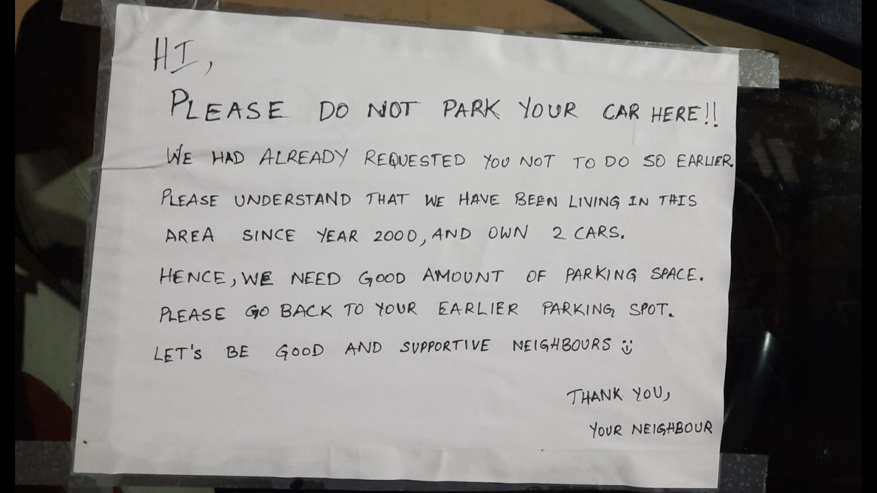 Bengaluru family asks neighbour to not park in their spot