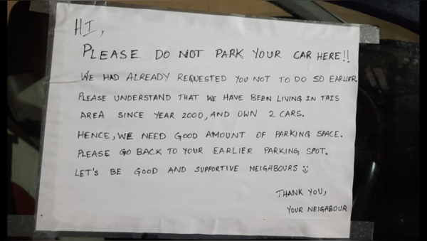 Bangalore family asks neighbor not to park in their spot