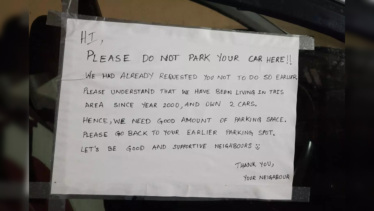 Bengaluru: Techie Gets THIS Note From Neighbour Over Car Parking ...