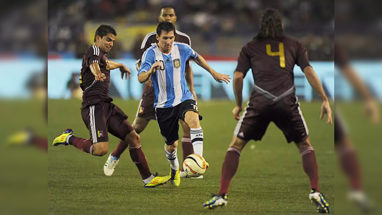 Messi playing in a friendly at the Salt Lake Stadium