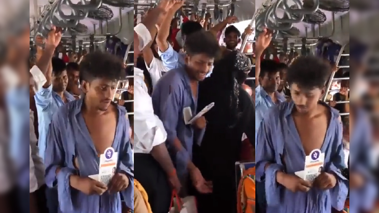 Viral Video : Digital Beggar Viral in Mumbai Local