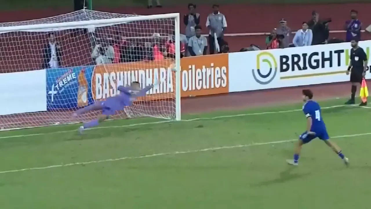 Gurpreet Singh Sandhu saves penalty to seal India's win in SAFF Championship 2023 final.