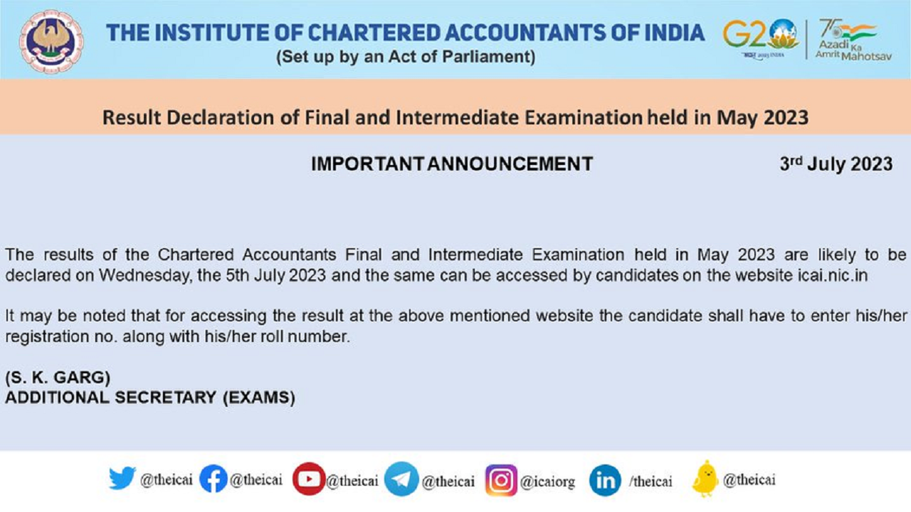 CA Final, Inter Result 2023 Likely by 2 pm today on icai.nic.in and These Sites, Check Updates