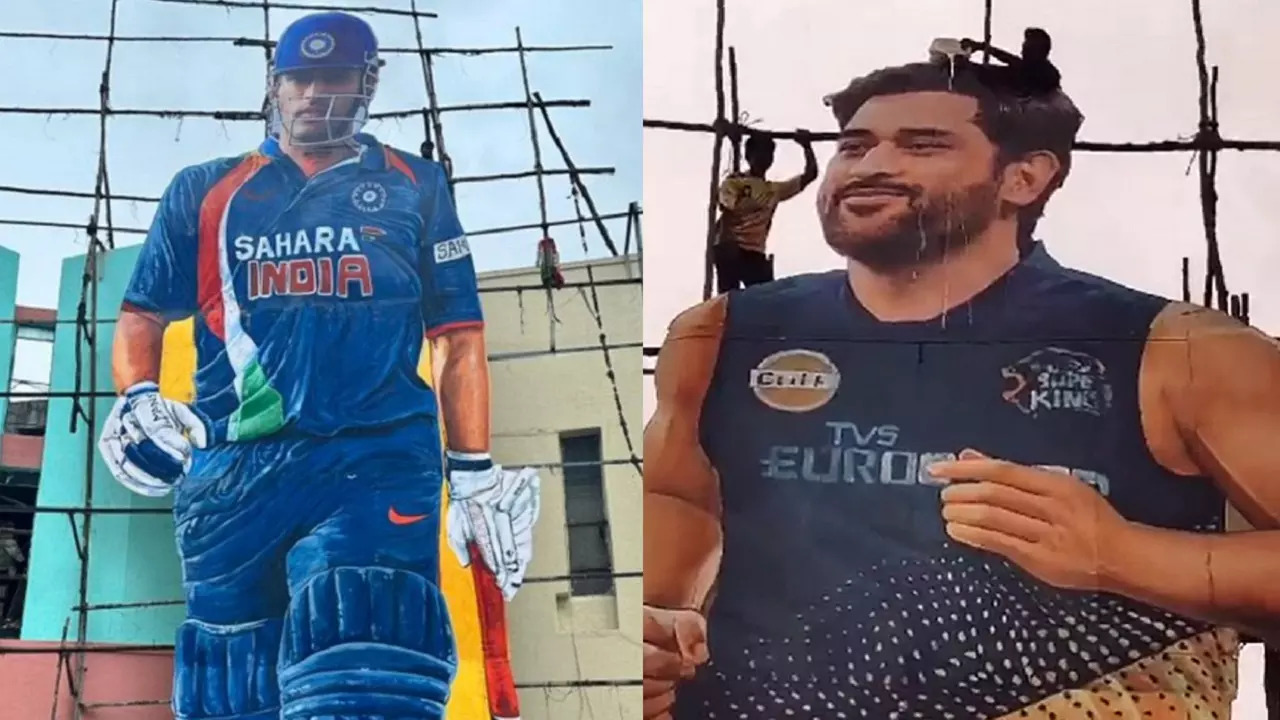 Fans pour milk on MS Dhoni's cut out to celebrate his birthday.