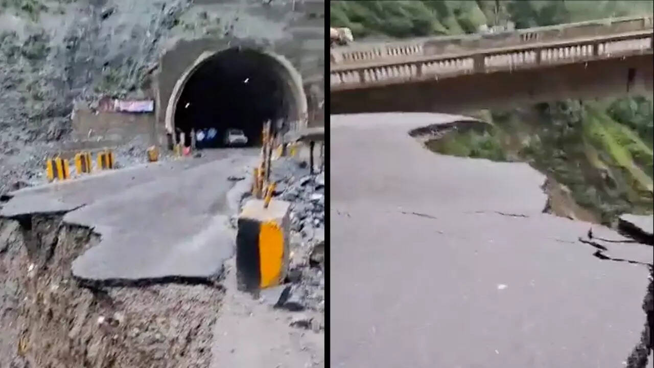 Viral Video JammuSrinagar Highway Landslide Washes Away Road Between