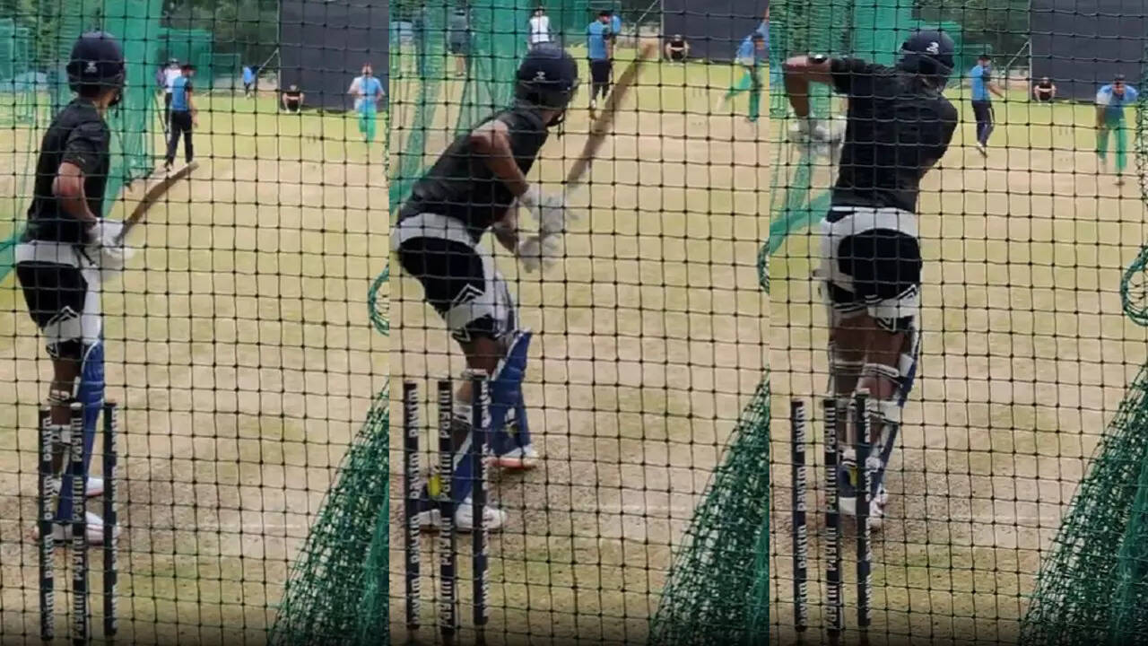 Shreyas Iyer batting in nets.