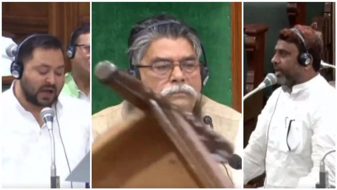 MLA Brandishes Chair As BJP Demands Tejashwi Yadav's Resignation