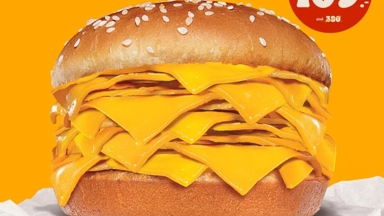 Burger King Thailand's 'Real Cheeseburger' comes with 20 slices of cheese and no meat inside | Image courtesy: Burger King Thailand via Facebook