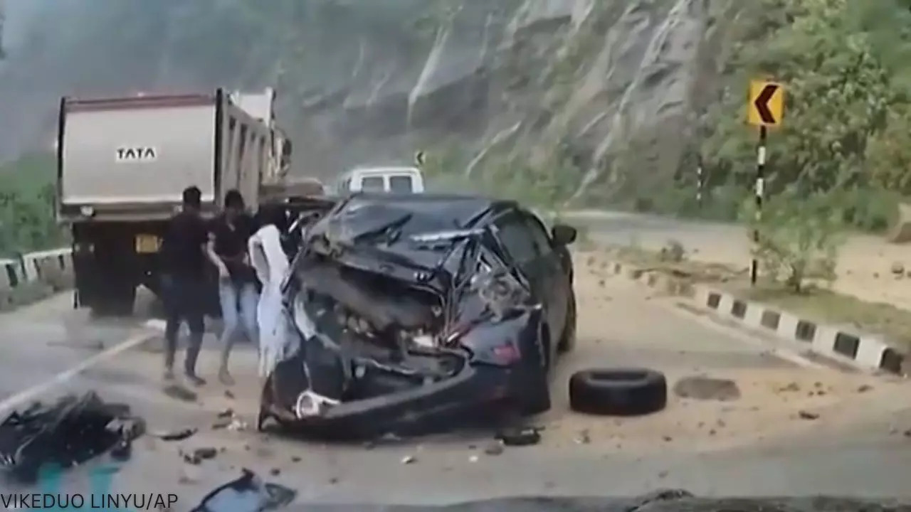 Nagaland landslide survivors walk away unscathed from crushed Tata Harrier