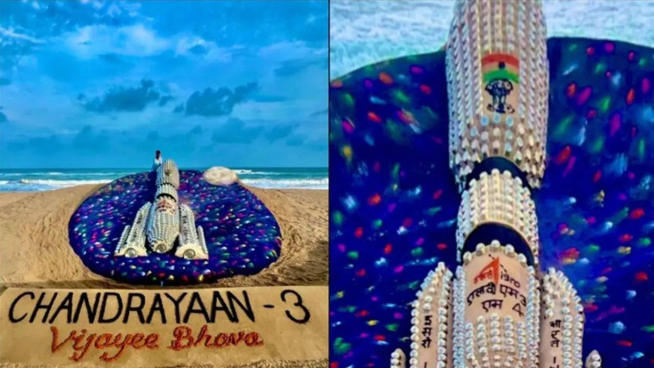 Sudarsan Pattnaik's 22ft Sand Sculpture Celebrates Chandrayaan-3 (Image via Twitter)