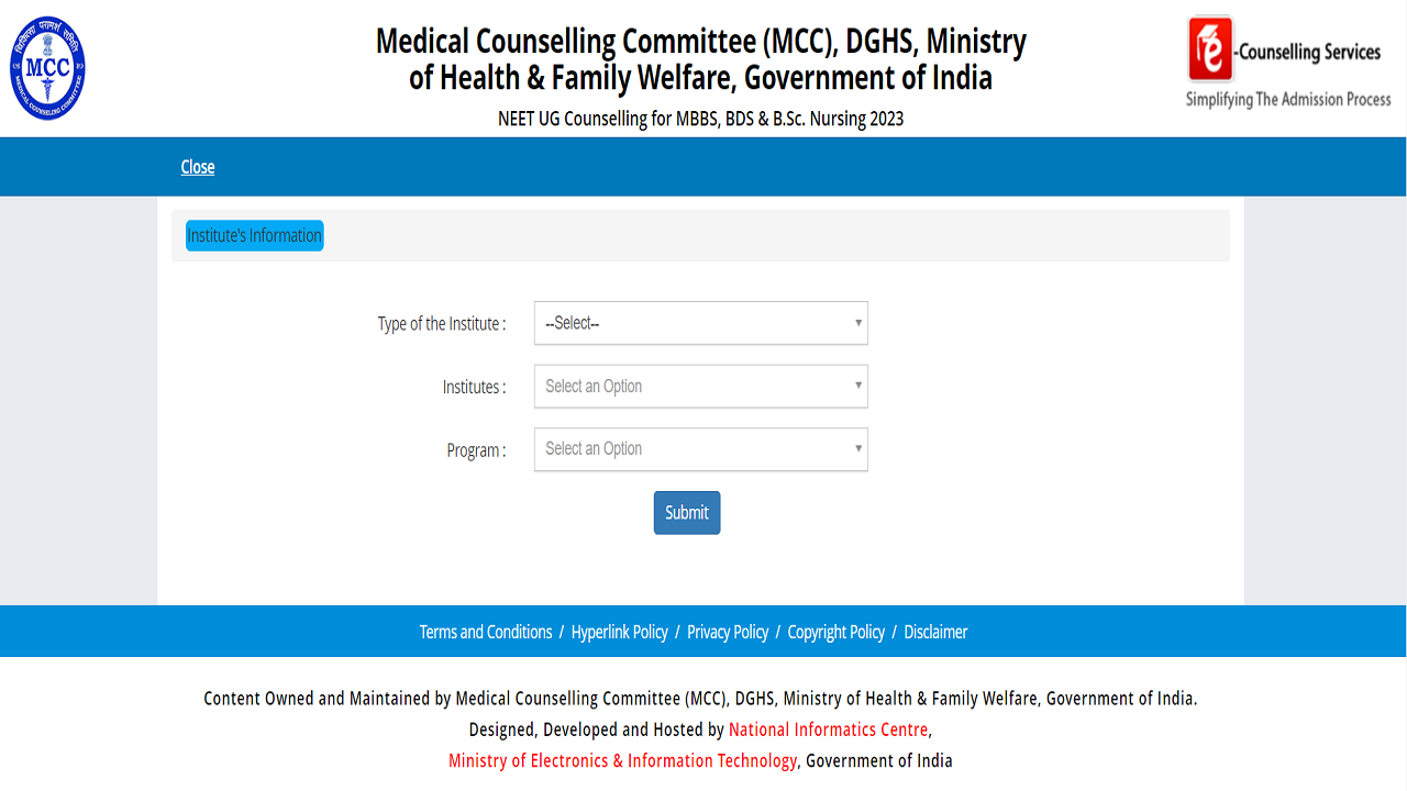 NEET 2023 Counselling Information Handout, List of Participating Institutes Issued on mcc.nic.in