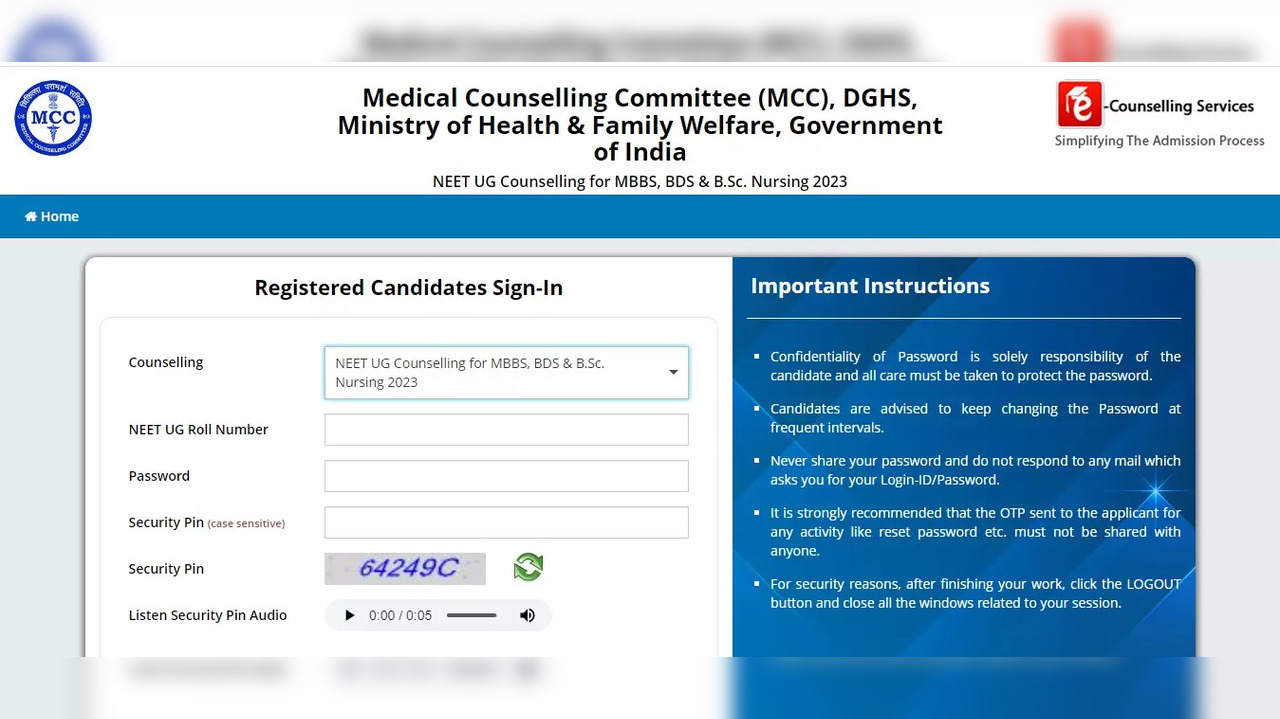 NEET UG Counselling 2023 Registration Link Active on mcc.nic.in