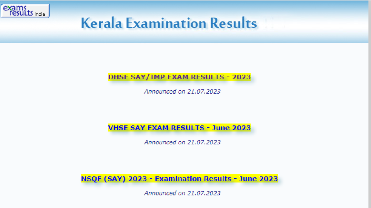 Kerala Plus Two SAY Result 2023