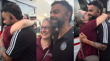 Joshua Da Silva mother kisses and hugs Virat kohli after INDvsWI 2nd Test Match