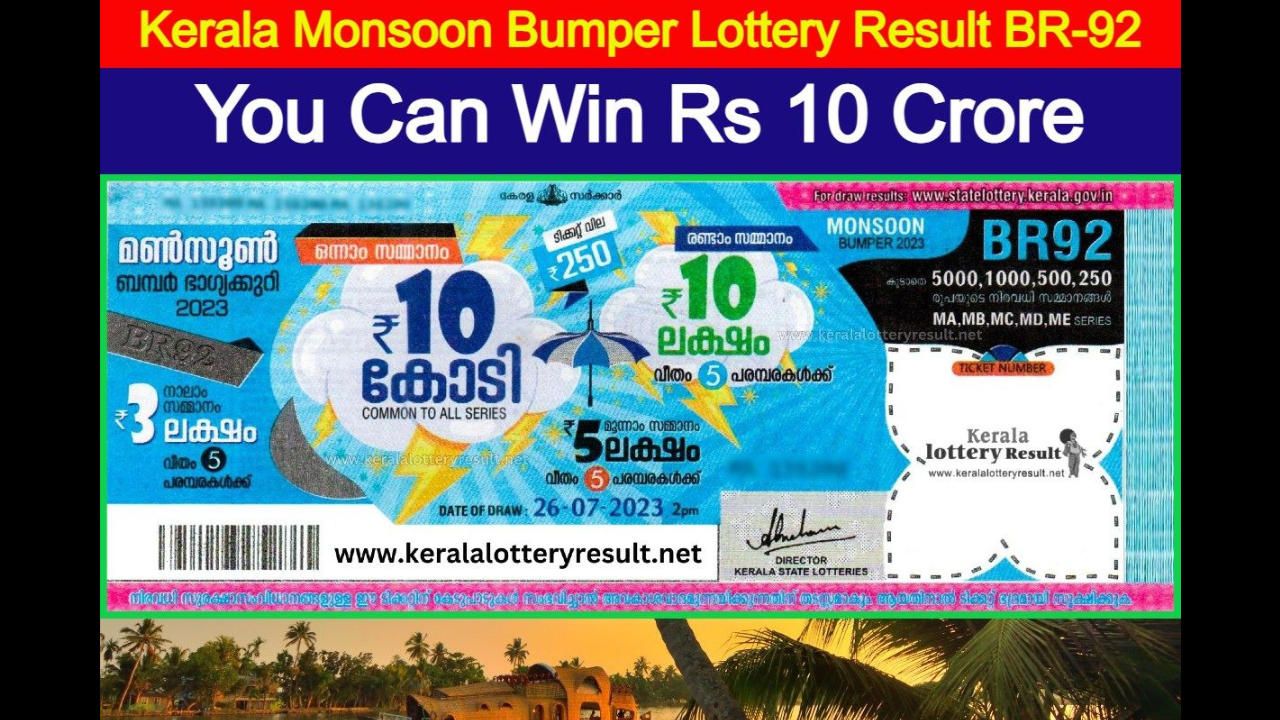 Kerala Lottery Result Monsoon Bumper BR 92 Winners Announced, Check