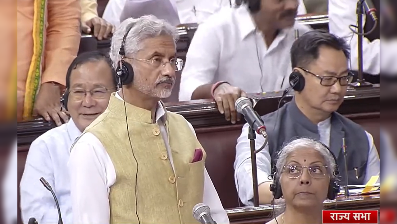 External Affairs Minister S Jaishankar's statement in the Rajya Sabha was muffled in clogans of Modi-Modi - by the National Democratic Alliance (NDA) members and counter-slogans of 'INDIA-INDIA' by the members of the Opposition